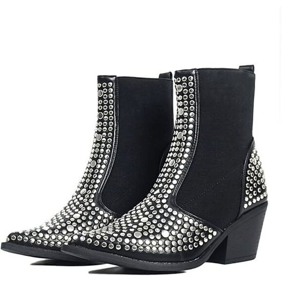 Studded Ankle Boots Block Chunky Heels Chelsea Shoes Slip On SIZE 6,5 NEW IN BOX - Picture 15 of 17